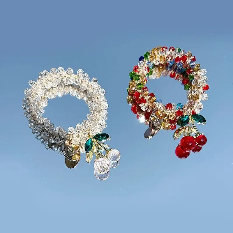 韩系个性水晶樱桃发绳手链新款两用气质马尾发绳发圈水晶串珠头绳