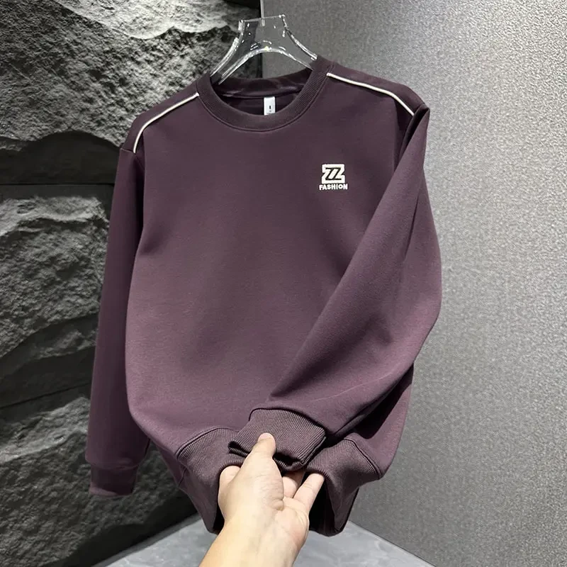 秋冬韩版男士卫衣加绒加厚帅气休闲设计感简约潮流打底衫无帽潮牌