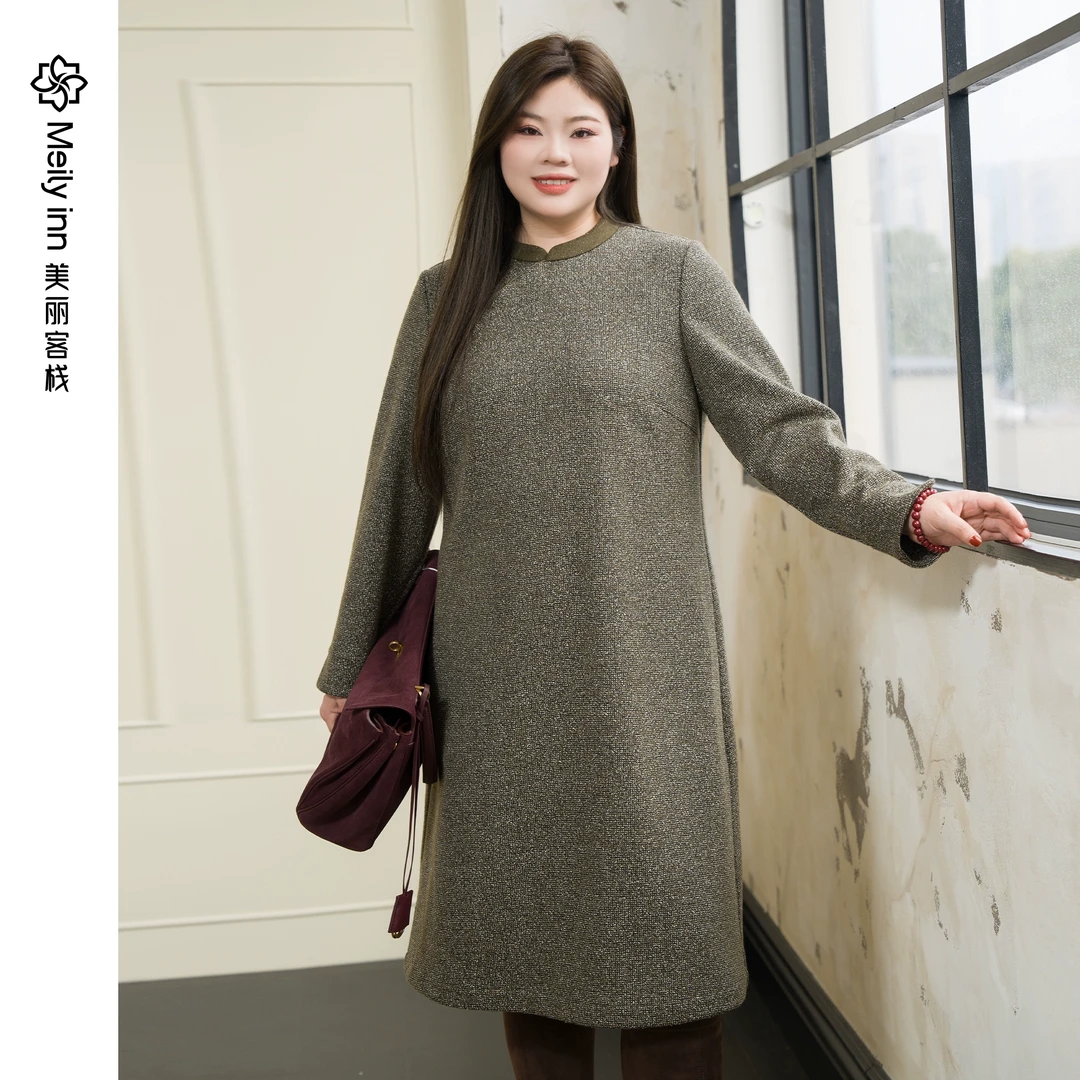 【绿绮】美丽客栈2025春绵羊毛小香风新中式连衣裙原创高端大码女