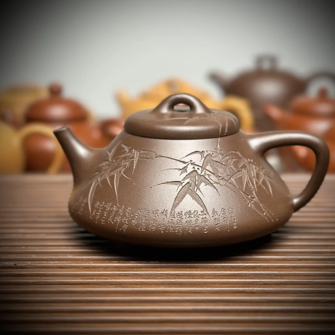 原矿紫泥手工极品刻绘子冶石瓢紫砂壶实用茶具