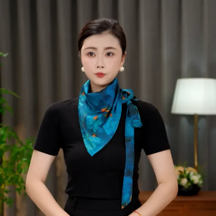 【蝶舞】罗纹缎三角巾印花国风复古夏季百搭时尚气质女士围巾民族风