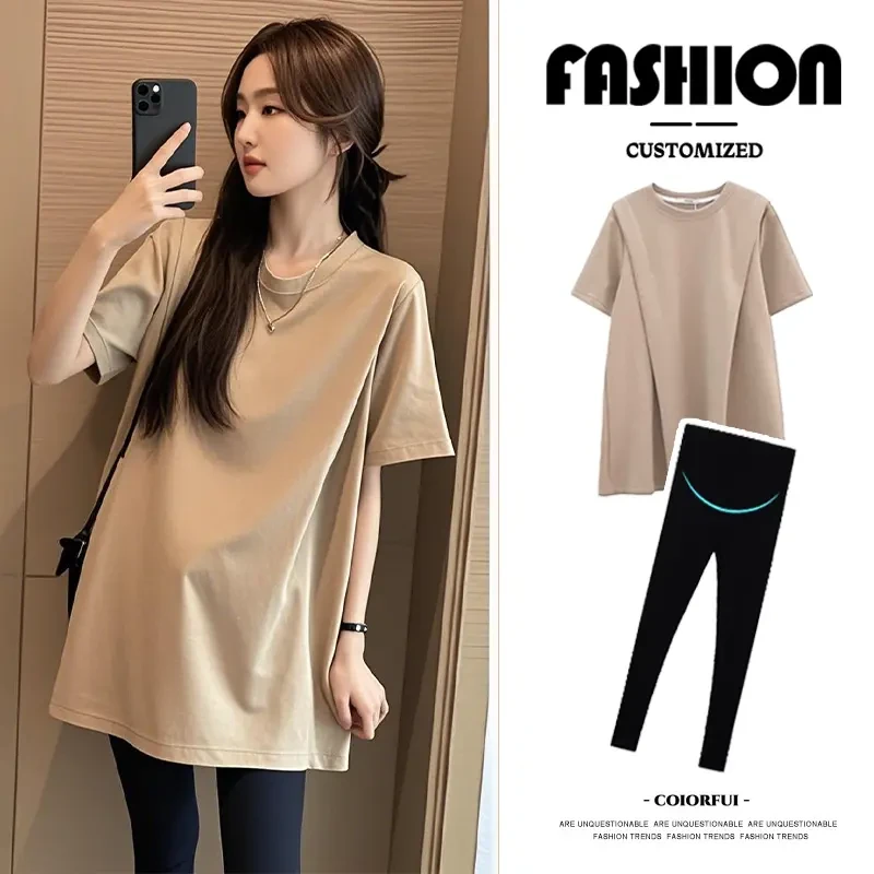 2025孕妇t恤短袖宽松上衣小个子纯色圆领夏装时尚洋气时髦女