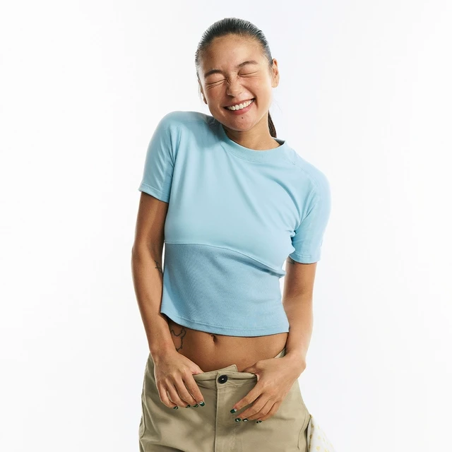 NORYBRAND 女生系列螺纹款紧身短袖 纯色质感简约运动T恤