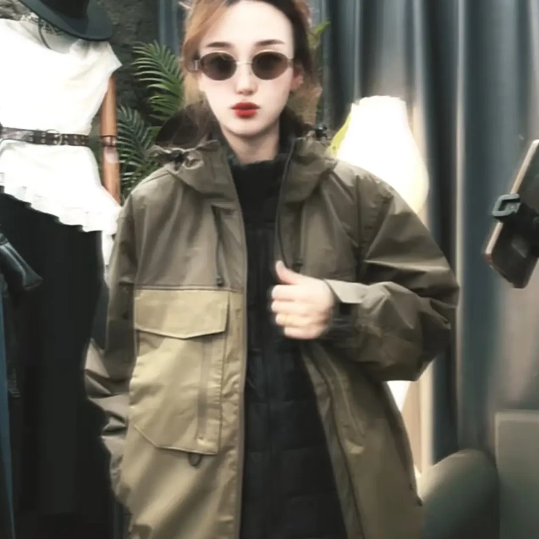 加绒男装拼接防水潮流拉链棉衣防风收口袖夹克连帽