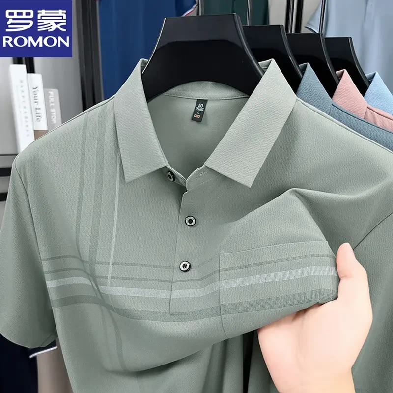 罗蒙新款中年男士翻领短袖Polo衫时尚休闲百搭商务薄款夏季T恤衫