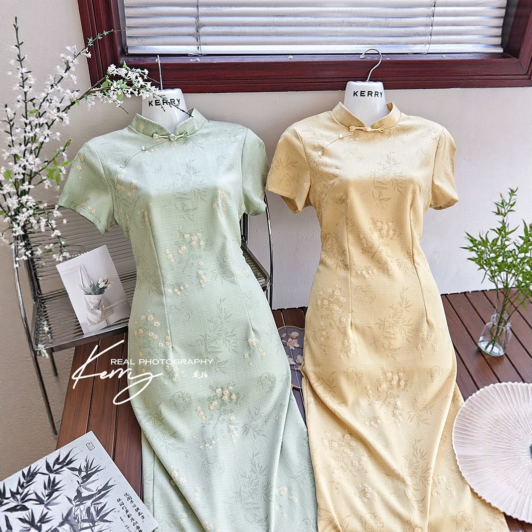 裙子女夏新中式国风【袅袅江南】复古温婉旗袍连衣裙女夏气质长裙