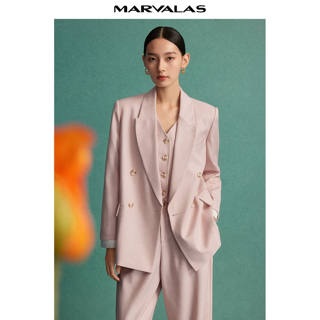 【陈大可】曼德诗纯色春装新款亚麻混纺优雅质感西服外套