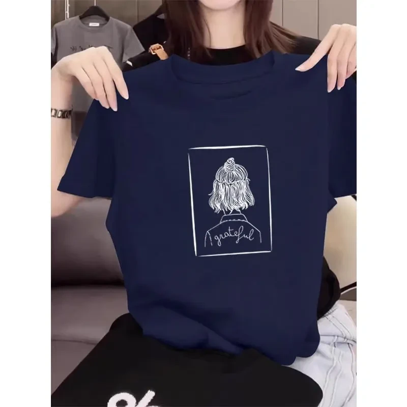 2025新款正肩短袖t恤女装时尚百搭藏青色显瘦上衣打底衫夏季潮流