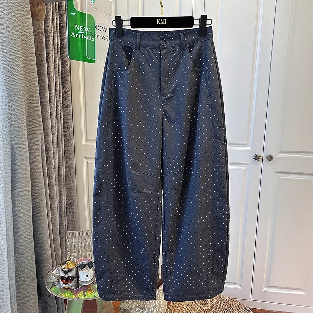 设计感今年流行夏季洋气百搭阔腿裤波点休闲裤高腰显瘦弯刀裤潮