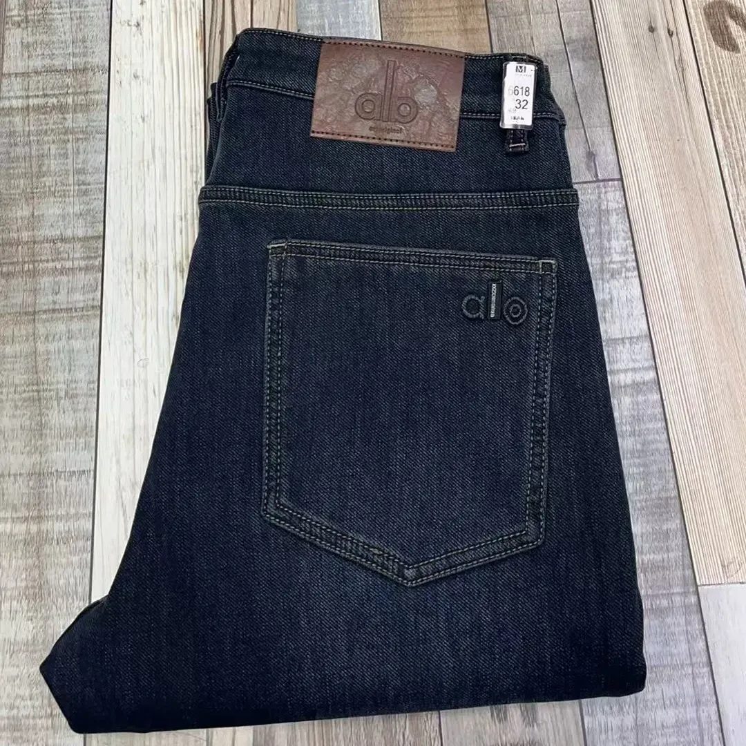 加绒加厚保暖男士牛仔裤冬季潮流弹力商务休闲直筒高腰百搭长裤