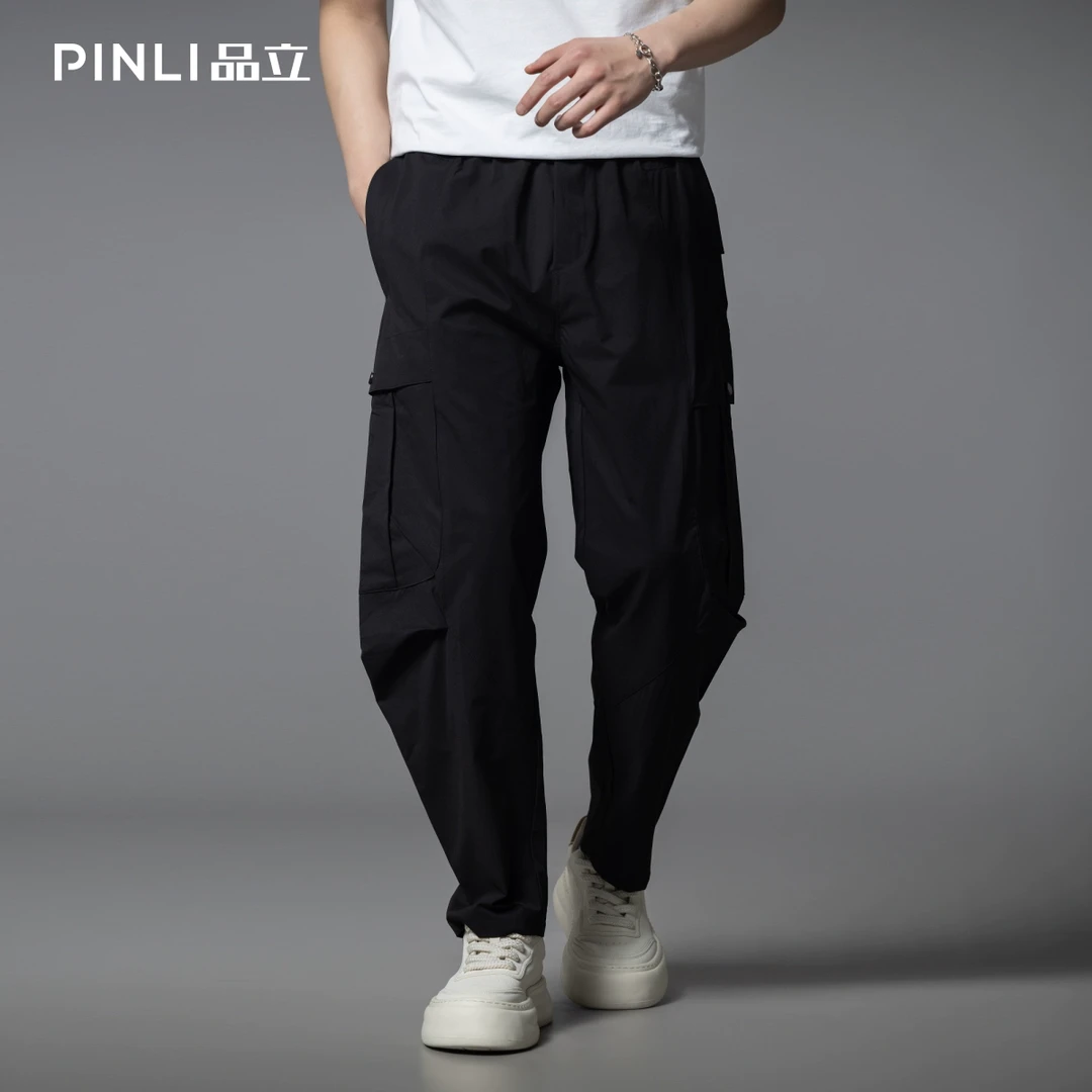 PINLI品立夏季男士宽松多口袋弯刀工装裤伞兵休闲裤GD252117349