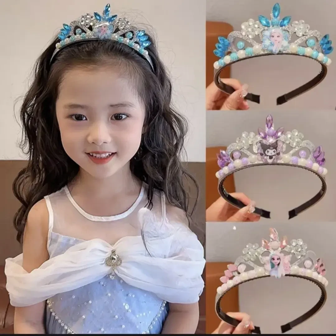【店铺热销】儿童公主艾莎皇冠发箍女童2025新款水钻珍珠头箍小女孩