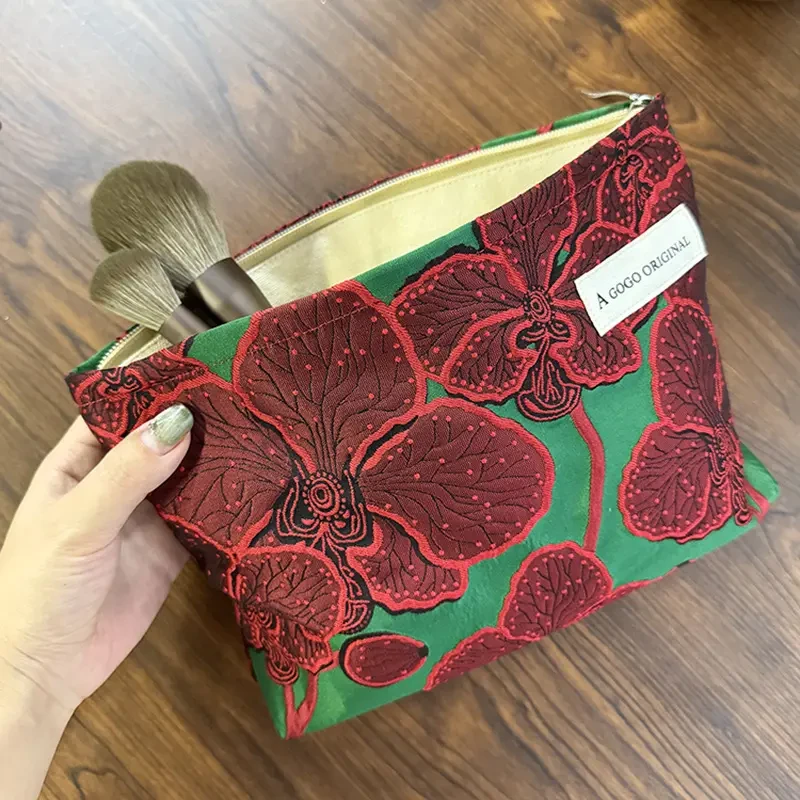 复古花朵化妆包便携护肤品收纳袋亚马逊抖音现货洗漱包帆布包
