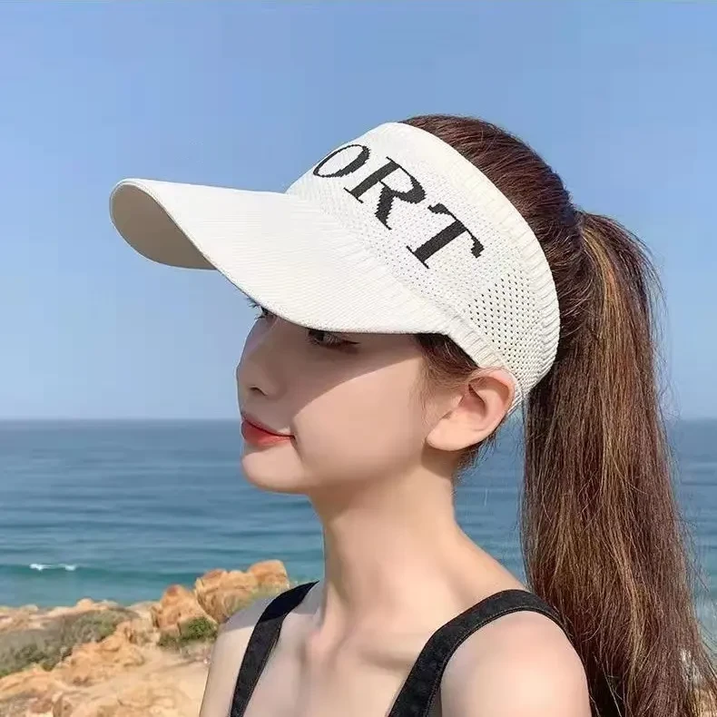 防晒空顶帽子女户外运动网红春夏季遮阳针织跑步骑车鸭舌太阳帽TJ