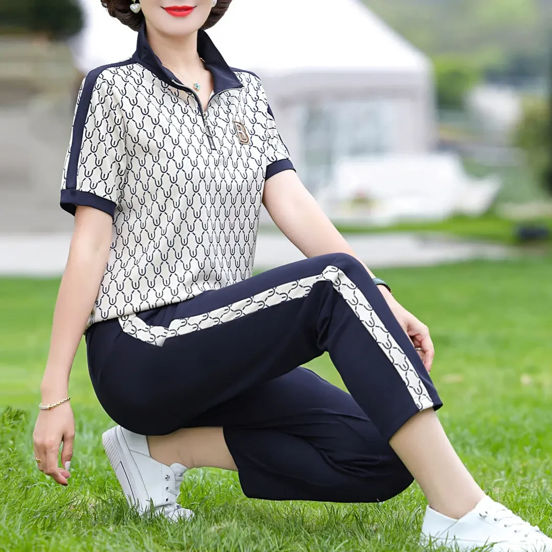 母亲节中年妈妈装装装时尚洋气显瘦休闲运动套装中老年短袖两件套