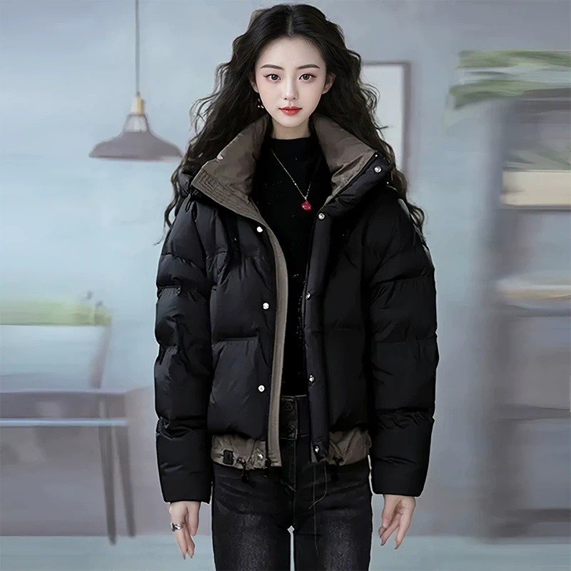 连帽加厚棉衣棉服女冬季外套2026新款小个子时尚拼色保暖棉袄爆款