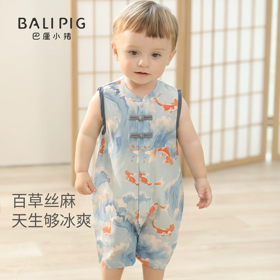 宝宝连体衣夏季薄款中国风新生儿哈衣爬服夏天新中式礼服婴儿衣服