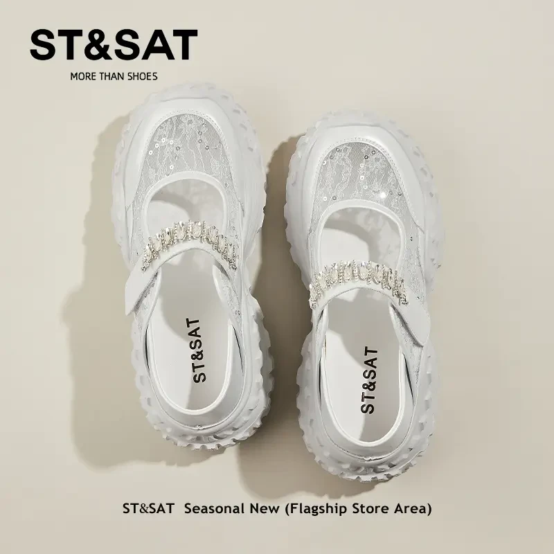 星期六包头一字带水钻凉鞋女秋季爆款镂空洋气运动凉鞋运动仙女风