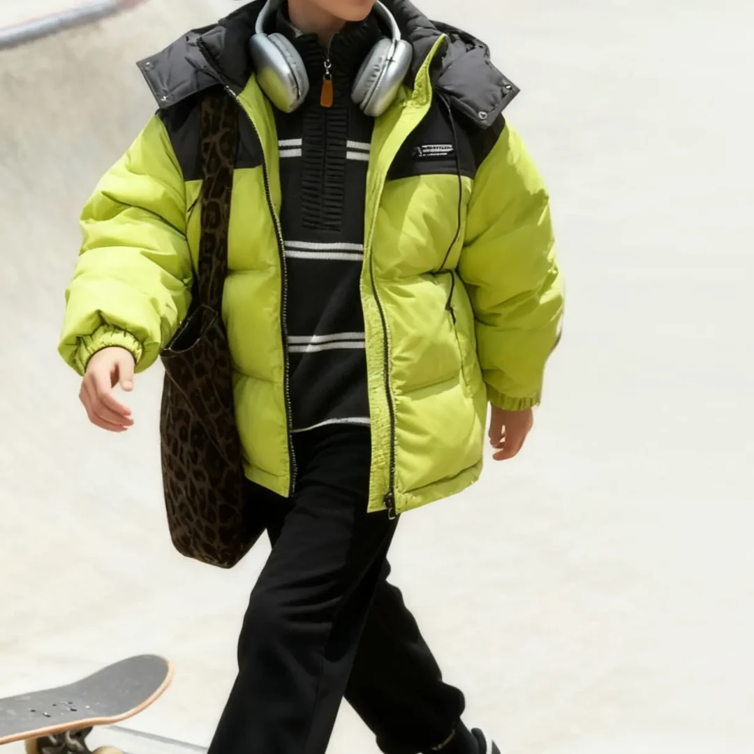 童装男中大儿童两面穿白鸭绒羽绒服冬季外套