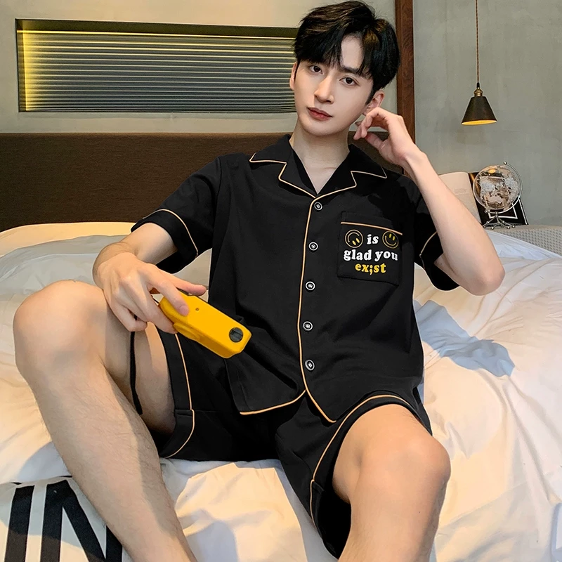 可外穿睡衣男士夏季云朵棉短袖短裤薄款夏天青少年宽松家居服套装