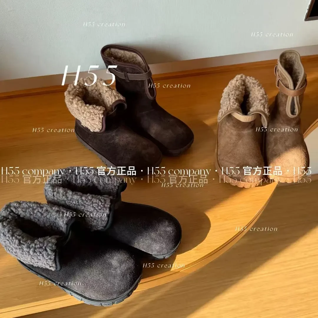 H55女鞋-【层牛皮】小熊日记｜可翻折两穿雪地靴4cm19-2942【X】