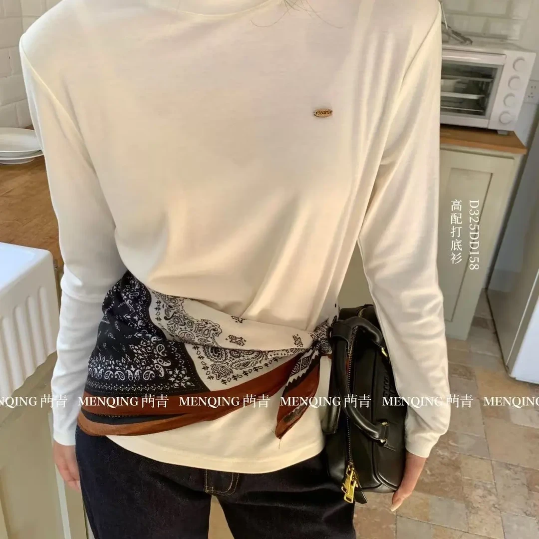 菛青高配打底衫 春秋纯色打底衫简约韩版气质长袖T恤上衣高级感