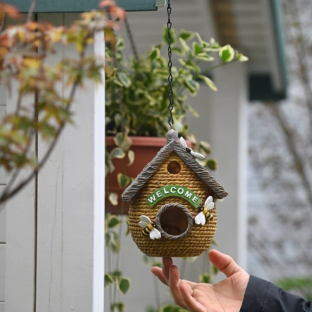 户外花园摆件稻草鸟屋挂件创意鸟巢庭院装饰别墅花园景观园艺布置
