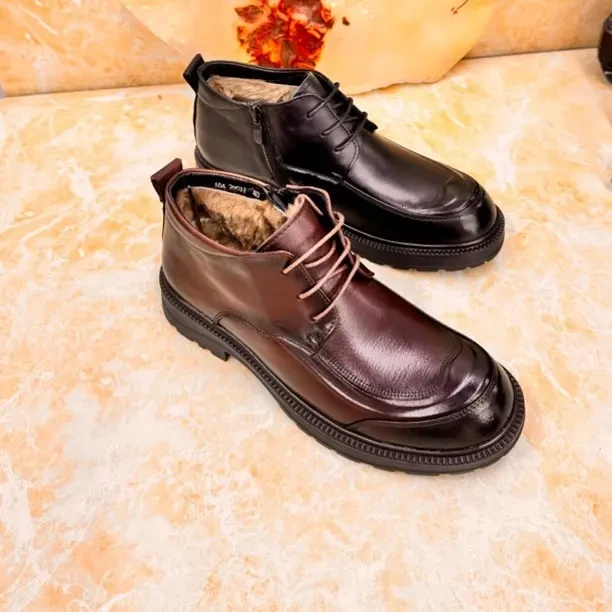 轻职风休闲风休闲皮鞋高帮皮鞋极简风冬季纯色中跟