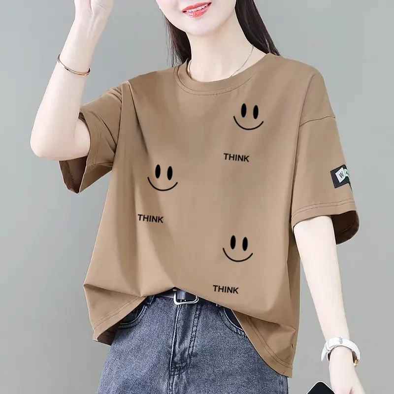 100%纯棉短袖t恤女夏季新款百搭韩版宽松显瘦减龄遮肚洋气上衣ins