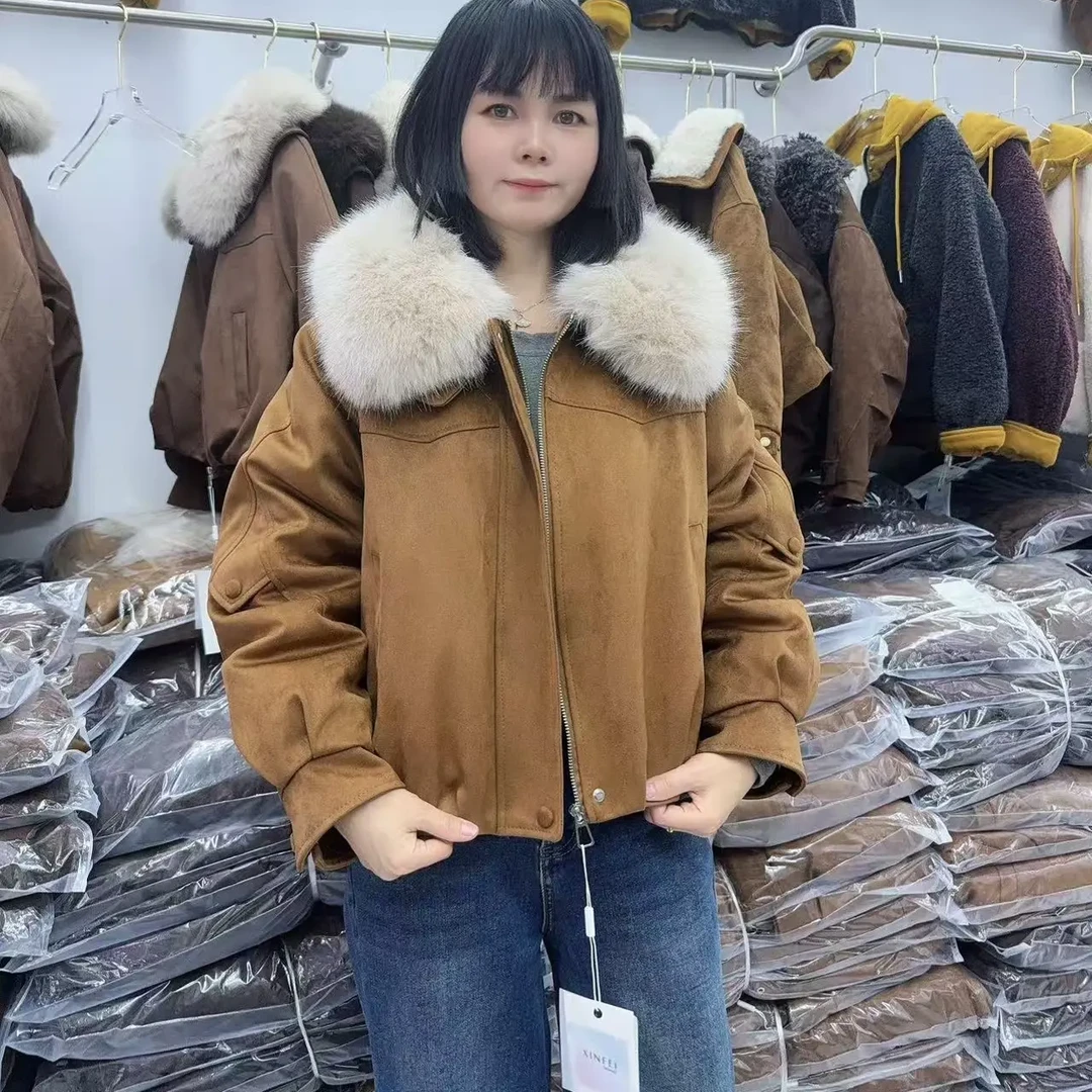 2025活毛领石墨烯夹棉宽松显瘦高级感时尚百搭保暖外套