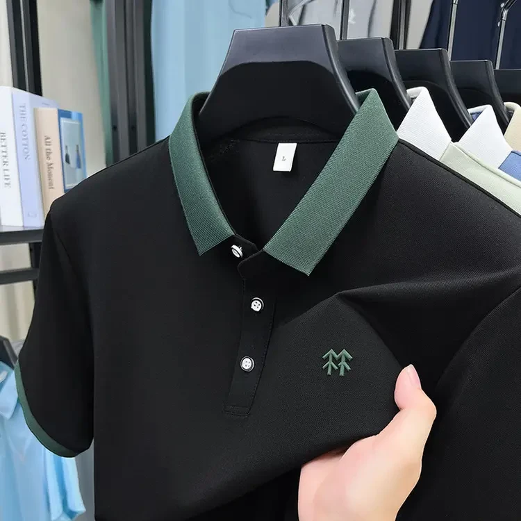 【海外撤柜】男士短袖恤夏季冰丝高端休闲翻领半袖刺绣polo衫