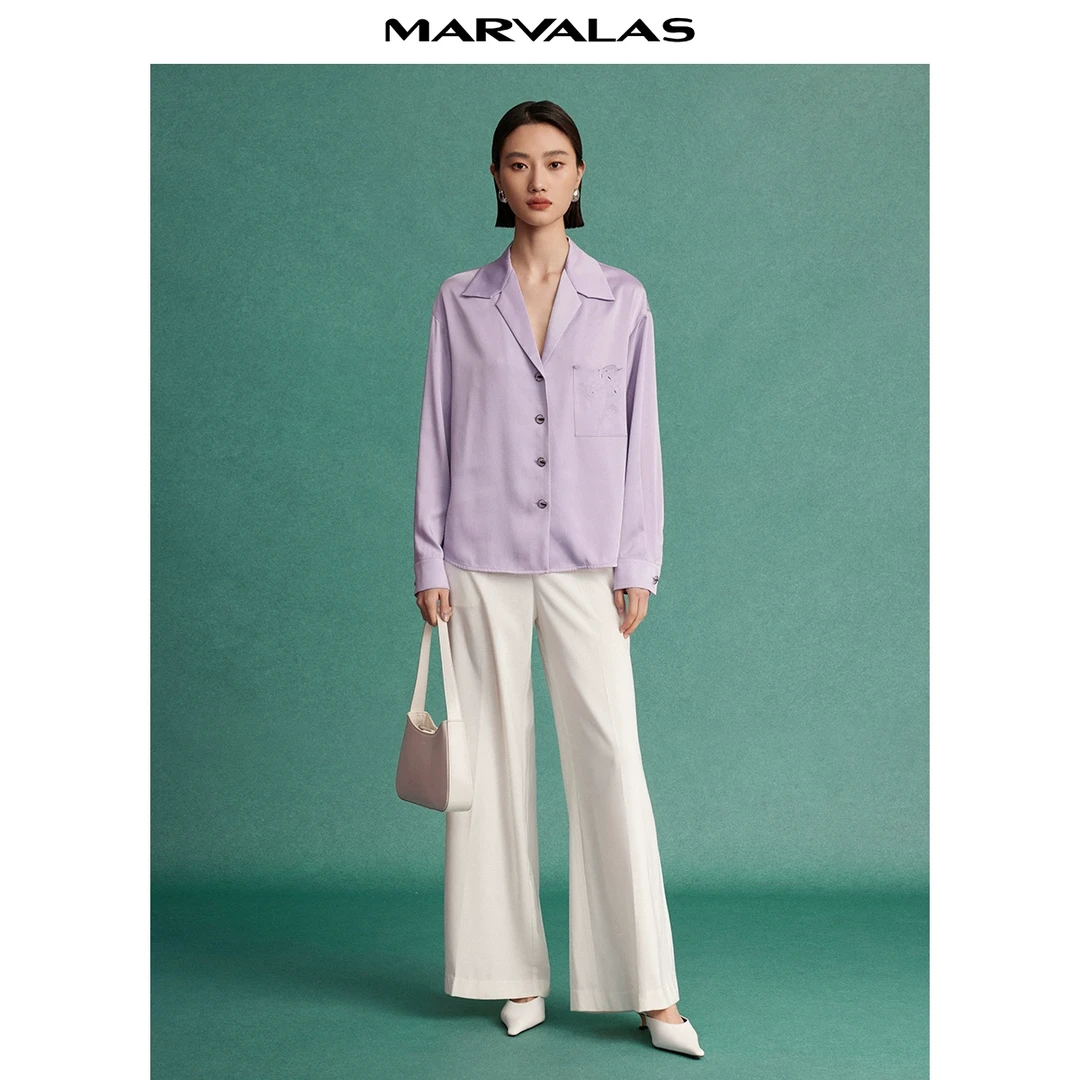 曼德诗法式浪漫衬衫设计感宽松慵懒显瘦刺绣衬衣MC311310742