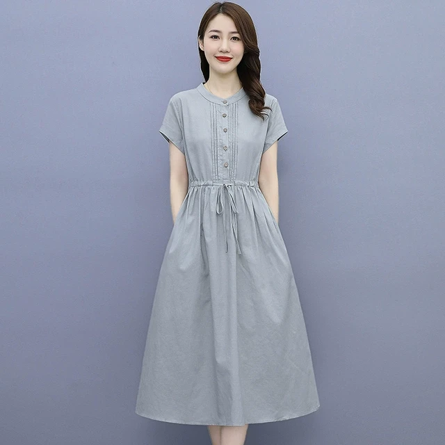 纯棉连衣裙女夏季2025新款全棉小个子气质高端轻奢高级感棉麻裙子