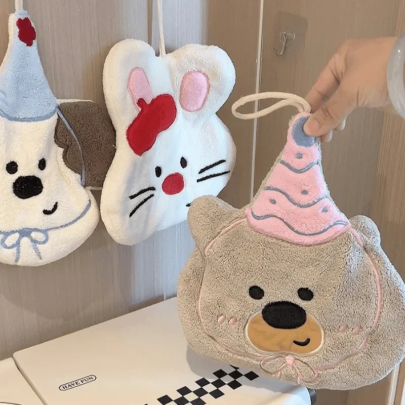 卡通可爱小熊擦手巾吸水加厚厨房挂式抹布家用卫生间儿童洗手帕子