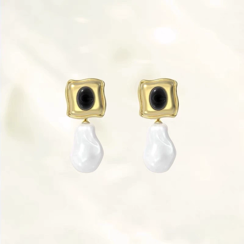 西西里娅系列巴洛克珍珠耳环法式复古气质大方块耳钉女耳饰