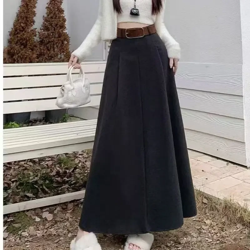 秋冬新款气质压褶设计高腰A字显瘦遮胯半身裙