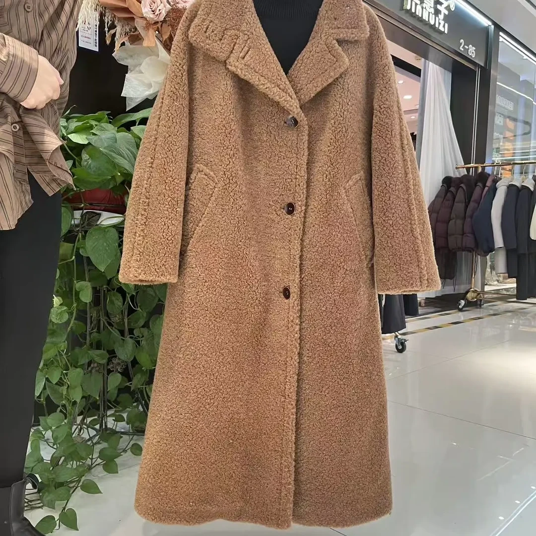 2025冬季颗粒白鹅绒服羊毛大衣立翻领领中长款外套设计感冬季新款