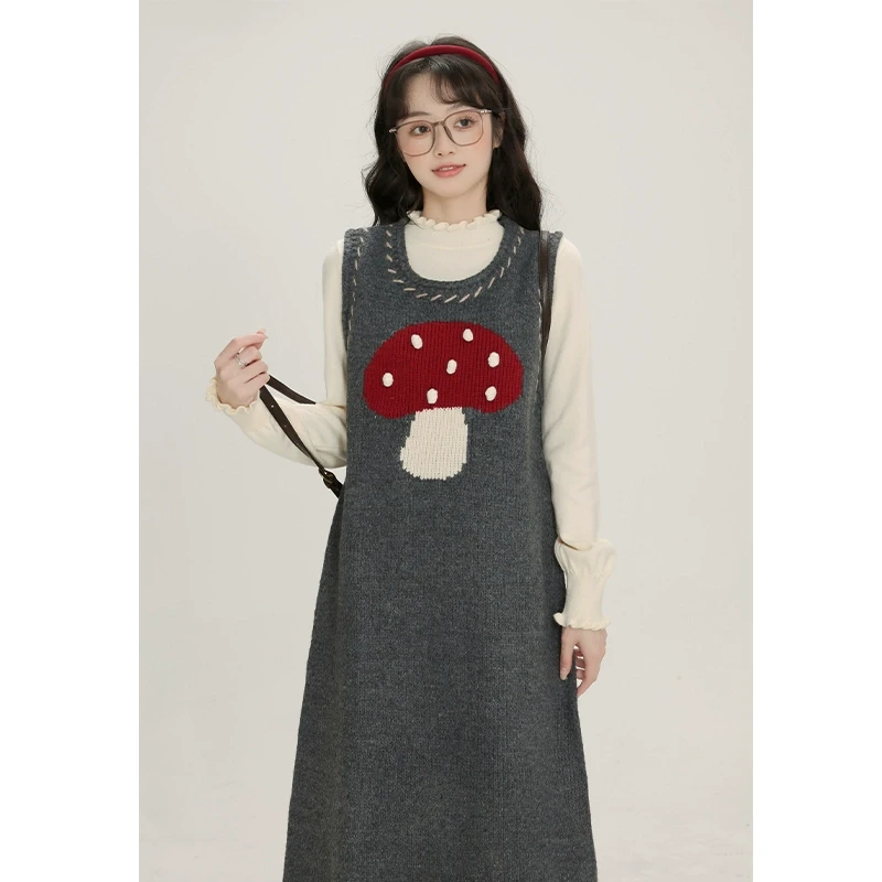 苗陌【森屿时光】学院风减龄针织无袖背心连衣裙可爱套装裙早3122