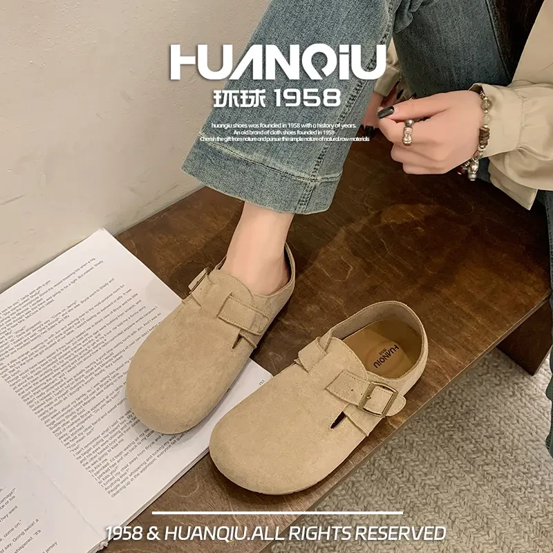 厚底勃肯鞋秋冬女款百搭懒人休闲一脚蹬大头全包外穿复古单鞋子