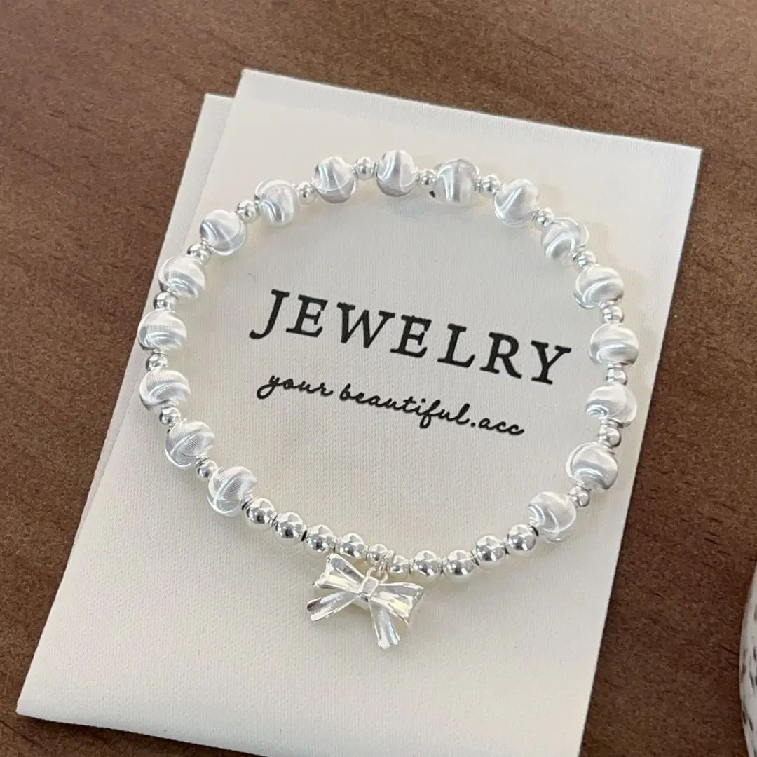 999足银手链蝴蝶结猫眼手链女士简约ins风叠戴手串七夕送女友礼物