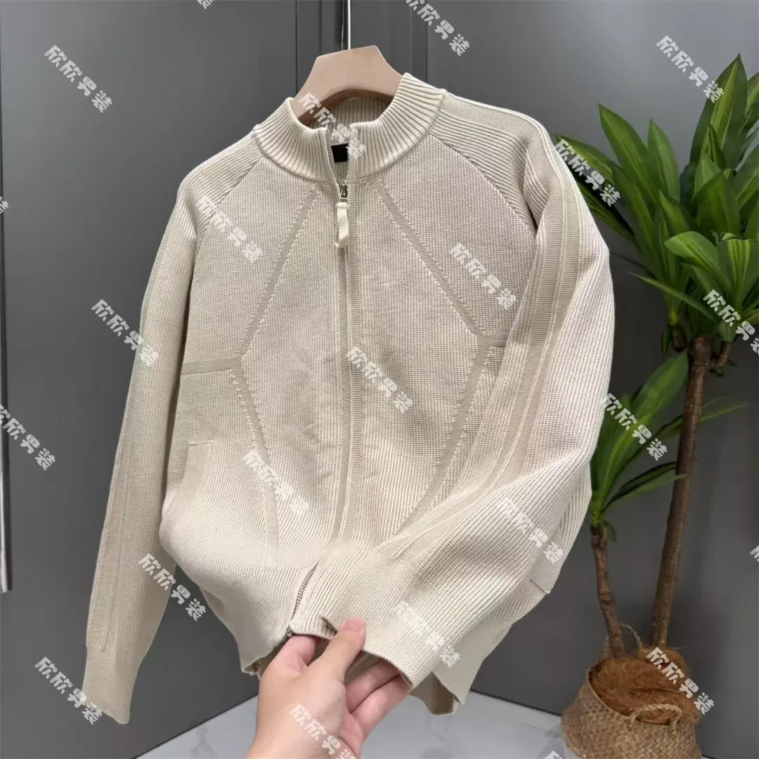 潮牌针织提花立领拉链纯色痞帅时尚男士外套