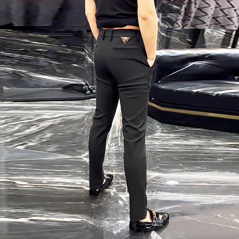 裤子男士秋冬新款商务休闲裤男百搭西裤欧货修身开叉净版小脚裤男
