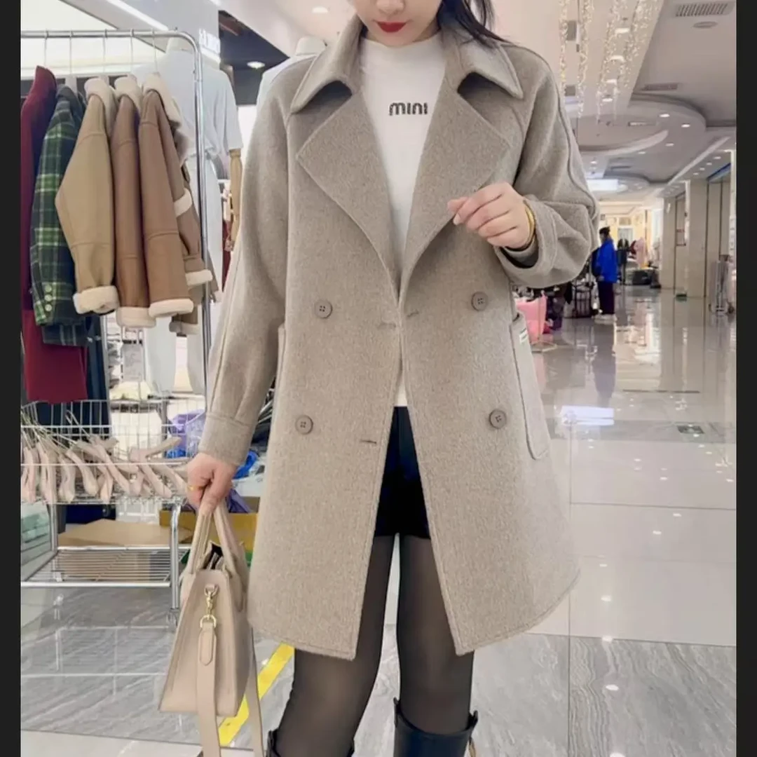 J秋冬新款加厚中长款韩版百搭显瘦双面大衣女外套