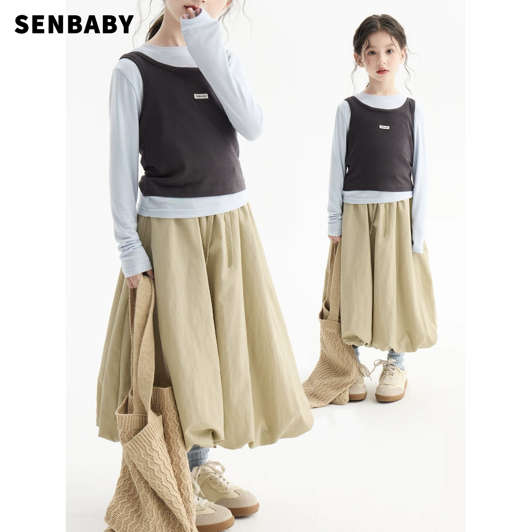 【现货】senbaby童装女童短裙春女宝宝花苞裙长款蓬蓬裙南瓜半身裙