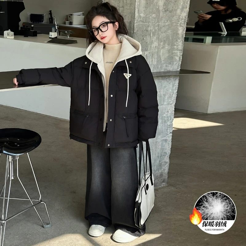女童羽绒服冬2025新款韩版洋气中大童假两件棉服女孩棉袄冬季棉衣