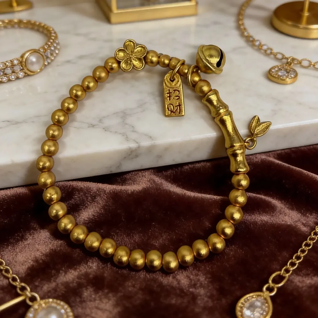 合金手链  【竹节铃铛】复古轻奢百搭女士精美手链饰品古法时尚手串