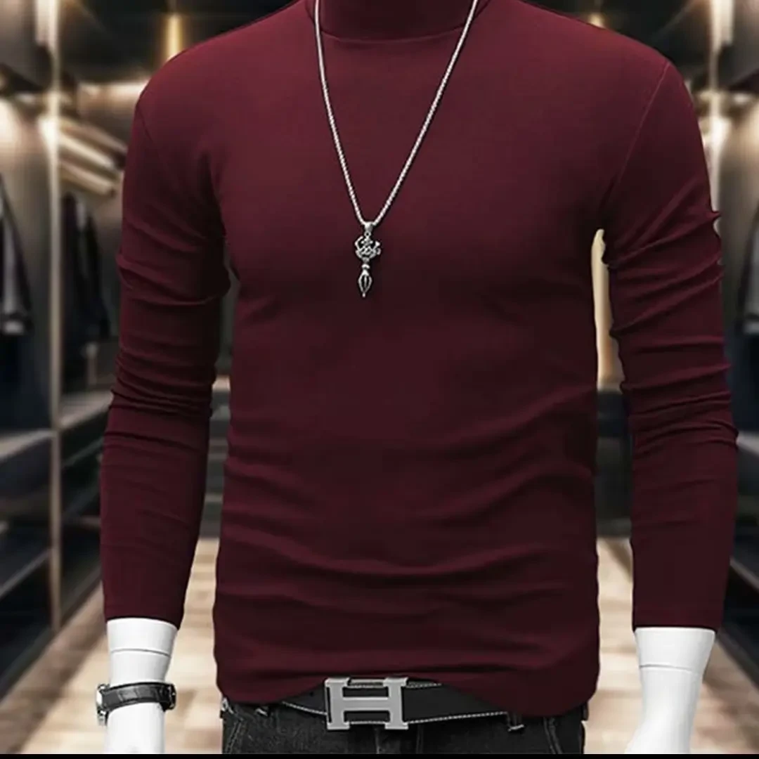 半高领打底衫长袖上衣男士秋冬韩版修身内搭双面德绒体恤衫