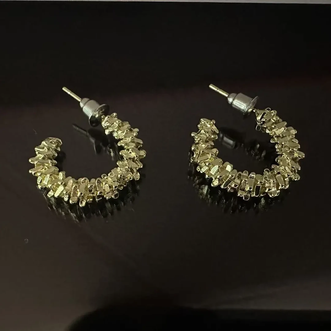 铜合金耳饰 铜合金时尚小众碎冰冰扭花耳环女耳饰