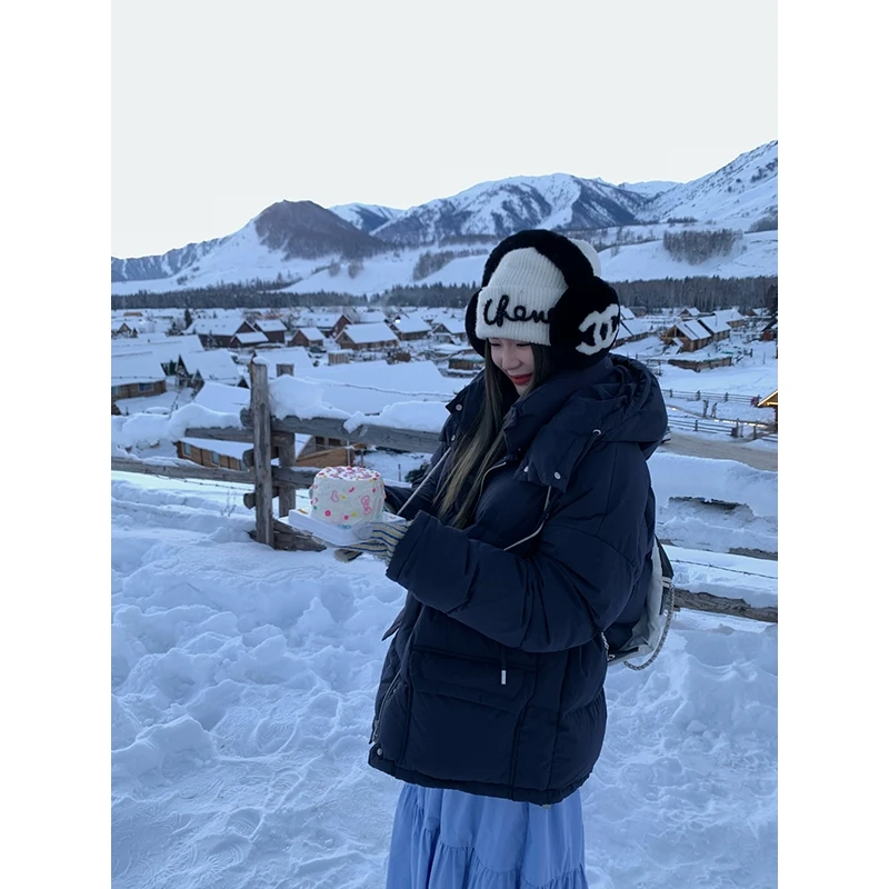 小君君布兰妮 蓝雾岛屿/私服款重工纯色厚实连帽羽绒服～充绒260G