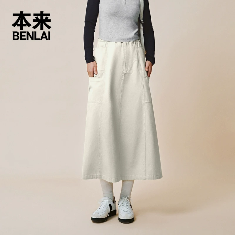 本来BENLAI女士全棉工装半身裙2025春季新款a字修身半